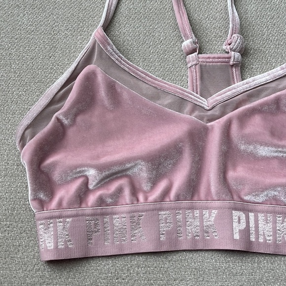 Victoria secret Pink sports bra medium barbie pink velvet mesh - Picture 4 of 5